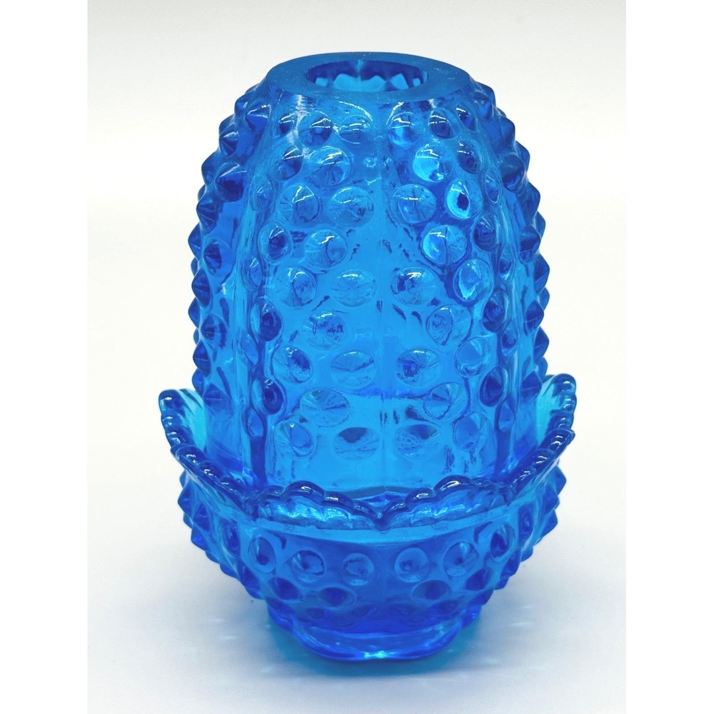 Fenton Fairy Lamp Colonial Blue Hobnail Glass Candle Holder 4.5 inch Vintage - Picture 4 of 9